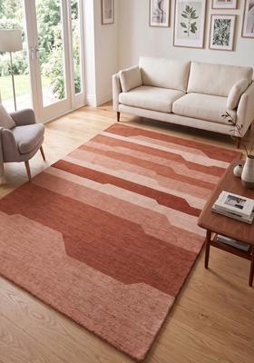 Saffron Rugs Hand Tufted Terracotta Pink Geometric  Rectangular Wool Area Rug