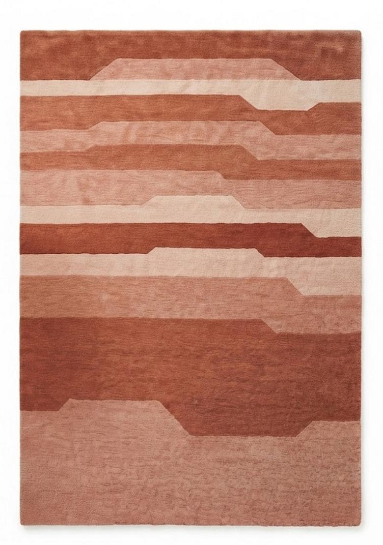 Saffron Rugs Hand Tufted Terracotta Pink Geometric  Rectangular Wool Area Rug - Indya