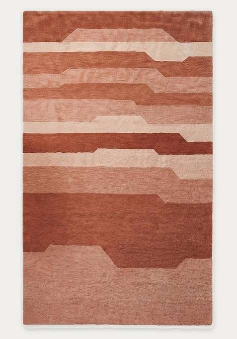 100% Wool Handmade Terracotta Pink Rug | Contemporary Geometric Carpet With Cotton Backing For Living Room