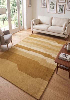 Saffron Rugs Hand Tufted Golden Yellow Geometric  Rectangular Wool Area Rug