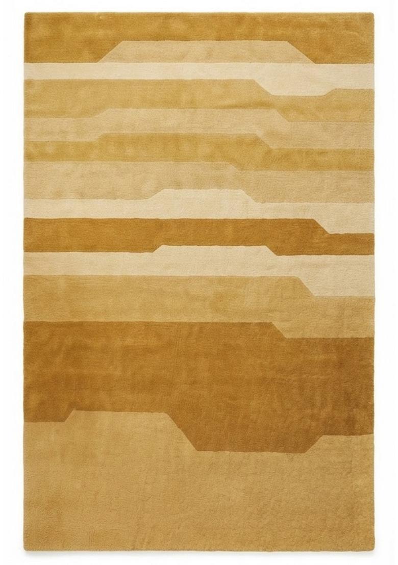 Saffron Rugs Hand Tufted Golden Yellow Geometric  Rectangular Wool Area Rug - Indya