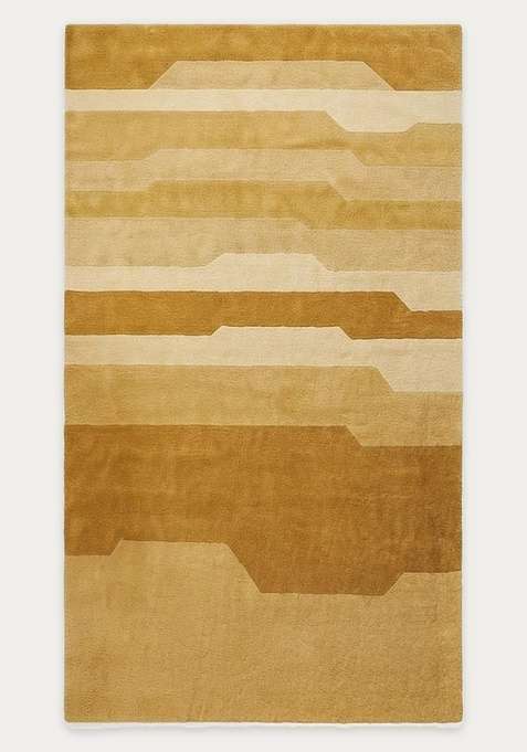 100% Wool Handmade Golden Yellow Rug | Contemporary Geometric Carpet With Cotton Backing For Living Room