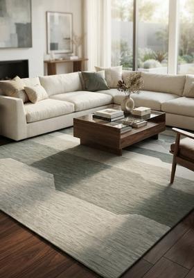 Saffron Rugs Hand Tufted Sage Green Geometric  Rectangular Wool Area Rug