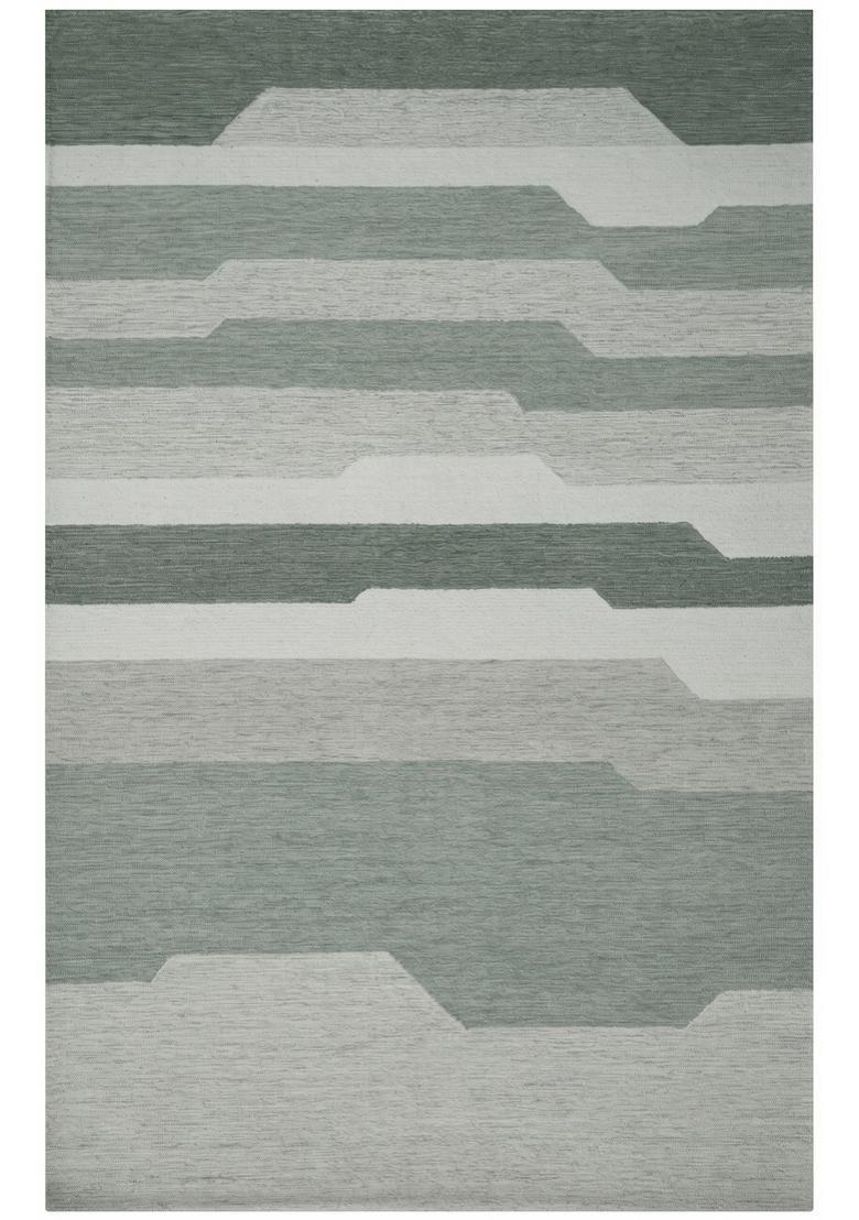 Saffron Rugs Hand Tufted Sage Green Geometric  Rectangular Wool Area Rug - Indya
