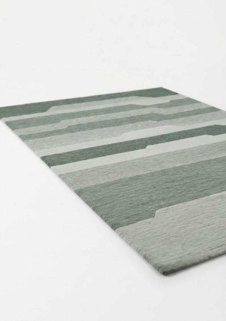 Saffron Rugs Hand Tufted Sage Green Geometric  Rectangular Wool Area Rug - Indya