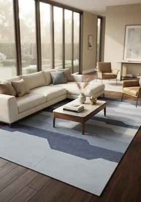 Saffron Rugs Hand Tufted Light Steel Blue Geometric  Rectangular Wool Area Rug