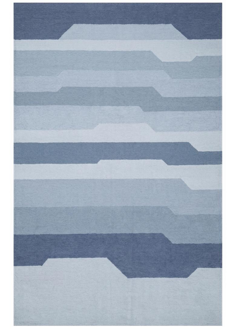 Saffron Rugs Hand Tufted Light Steel Blue Geometric  Rectangular Wool Area Rug - Indya