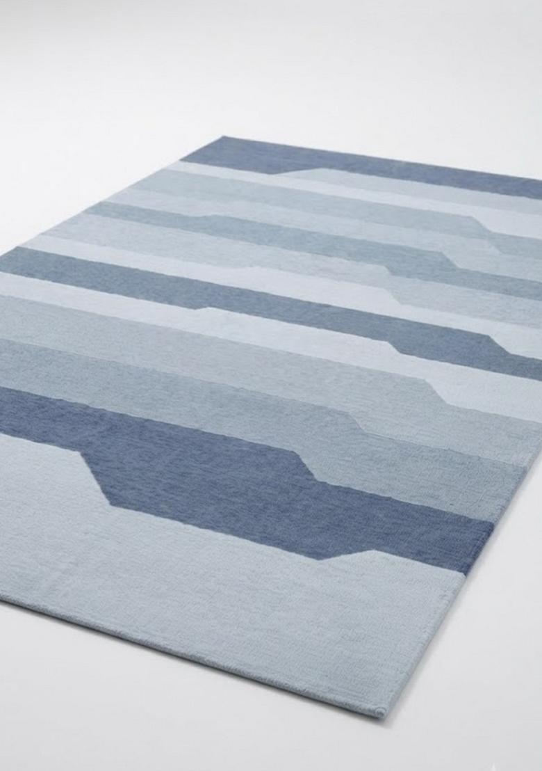 Saffron Rugs Hand Tufted Light Steel Blue Geometric  Rectangular Wool Area Rug - Indya