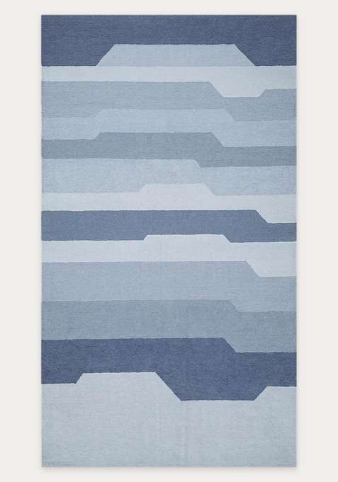 100% Wool Handmade Light Steel Blue Rug | Contemporary Geometric Carpet With Cotton Backing For Living Room