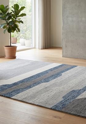 Saffron Rugs Hand Tufted Light Grey Blue Geometric  Rectangular Wool Area Rug