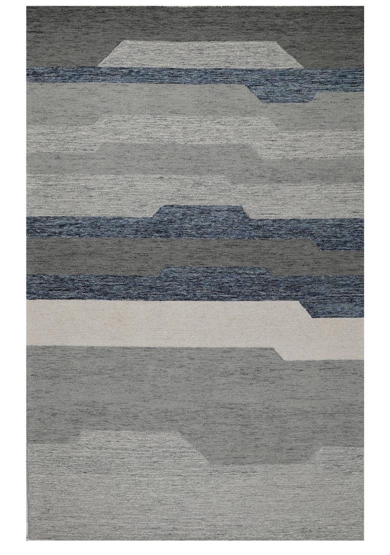 Saffron Rugs Hand Tufted Light Grey Blue Geometric  Rectangular Wool Area Rug - Indya