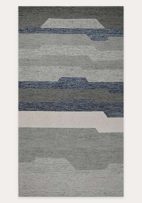 100% Wool Handmade Light Grey Blue Rug | Contemporary Geometric Carpet With Cotton Backing For Living Room