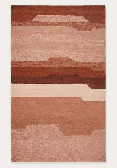100% Wool Handmade Terracotta Brown Rug | Contemporary Geometric Carpet With Cotton Backing For Living Room