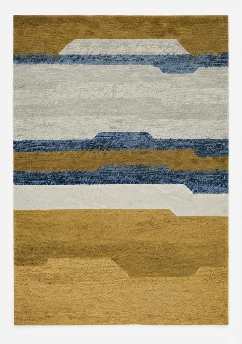 Saffron Rugs Hand Tufted Golden Mustard Geometric  Rectangular Wool Area Rug - Indya