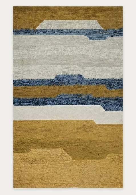 100% Wool Handmade Golden Mustard Rug | Contemporary Geometric Carpet With Cotton Backing For Living Room