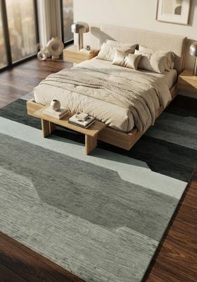 Saffron Rugs Hand Tufted Sage Grey Green Geometric  Rectangular Wool Area Rug