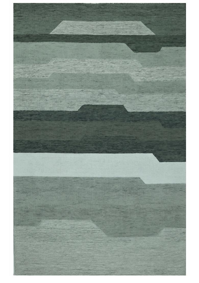 Saffron Rugs Hand Tufted Sage Grey Green Geometric  Rectangular Wool Area Rug - Indya