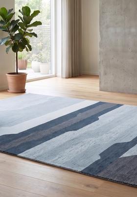 Saffron Rugs Hand Tufted Steel Blue Geometric  Rectangular Wool Area Rug