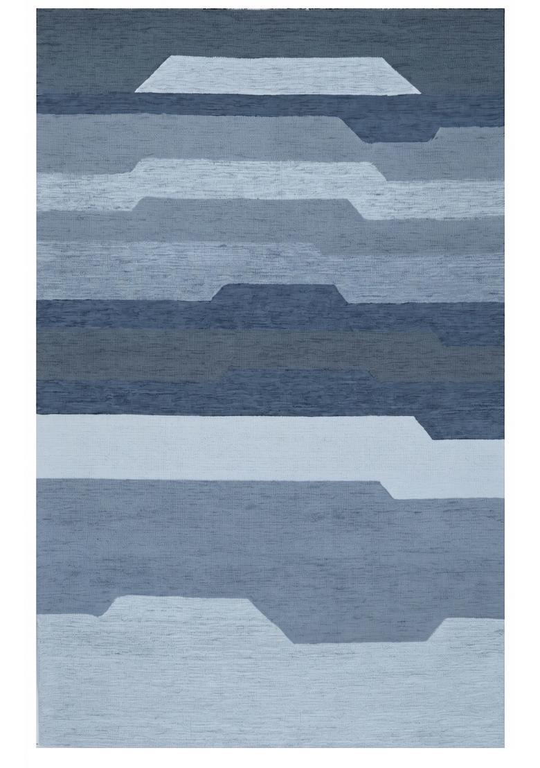 Saffron Rugs Hand Tufted Steel Blue Geometric  Rectangular Wool Area Rug - Indya