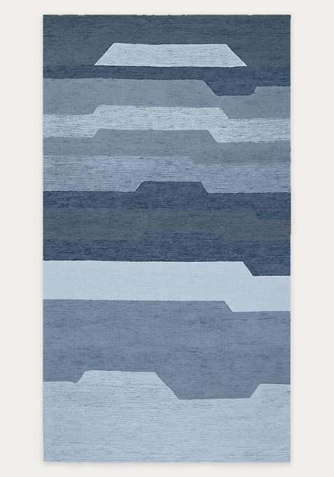 100% Wool Handmade Steel Blue Rug | Contemporary Geometric Carpet With Cotton Backing For Living Room