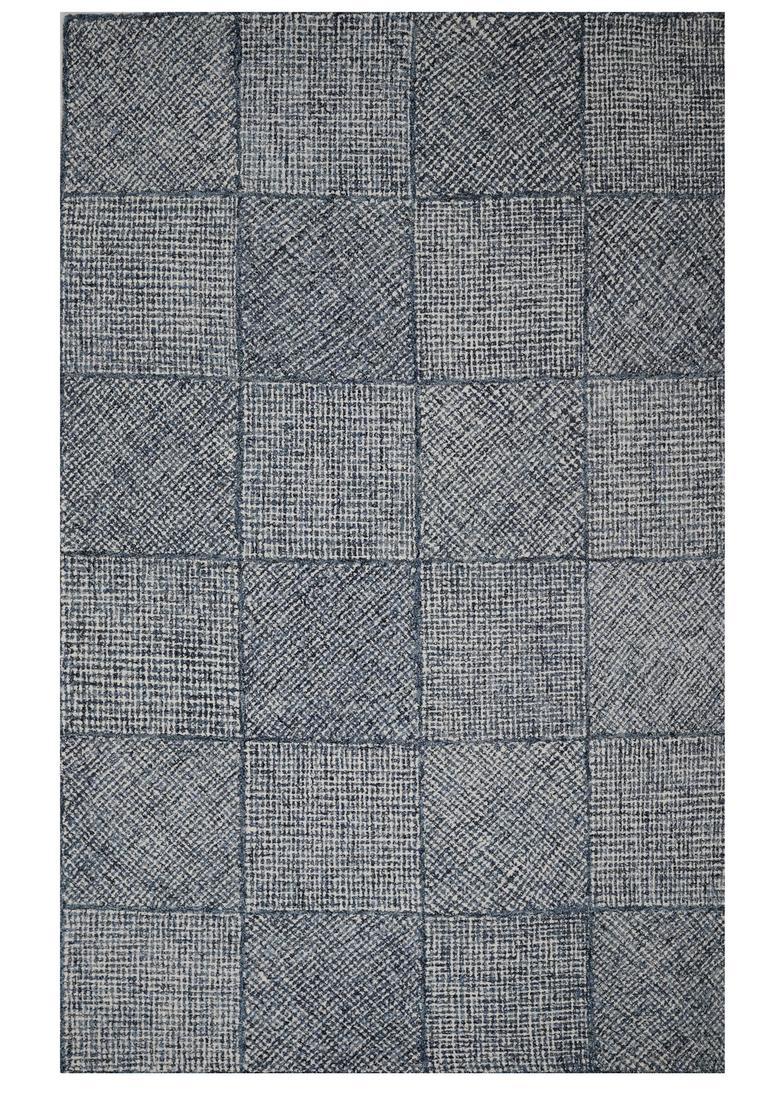 Saffron Rugs Hand Tufted Blue Grey Geometric  Rectangular Wool Area Rug - Indya