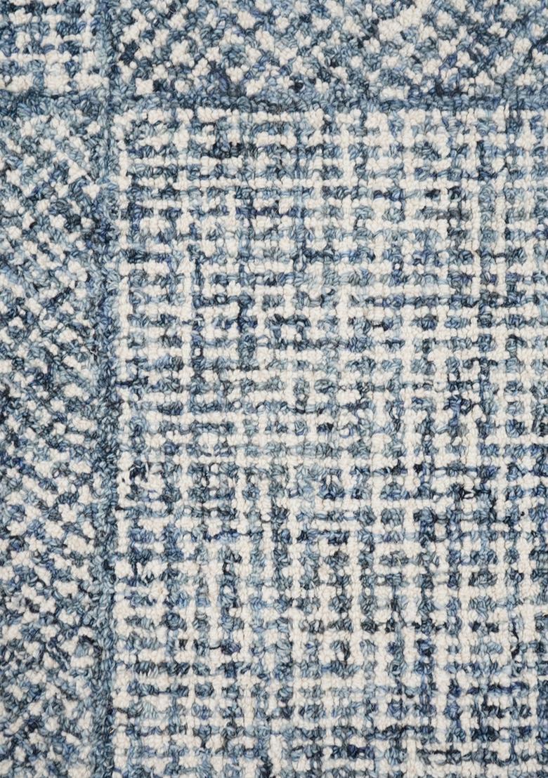Saffron Rugs Hand Tufted Blue Grey Geometric  Rectangular Wool Area Rug - Indya