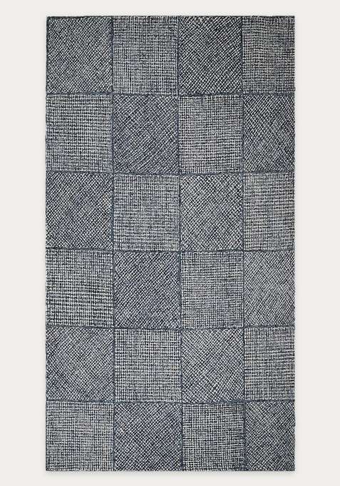 100% Wool Handmade Blue Grey Rug | Contemporary Geometric Carpet With Cotton Backing For Living Room