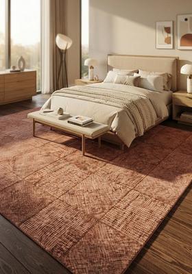Saffron Rugs Hand Tufted Terracotta Brown Geometric  Rectangular Wool Area Rug