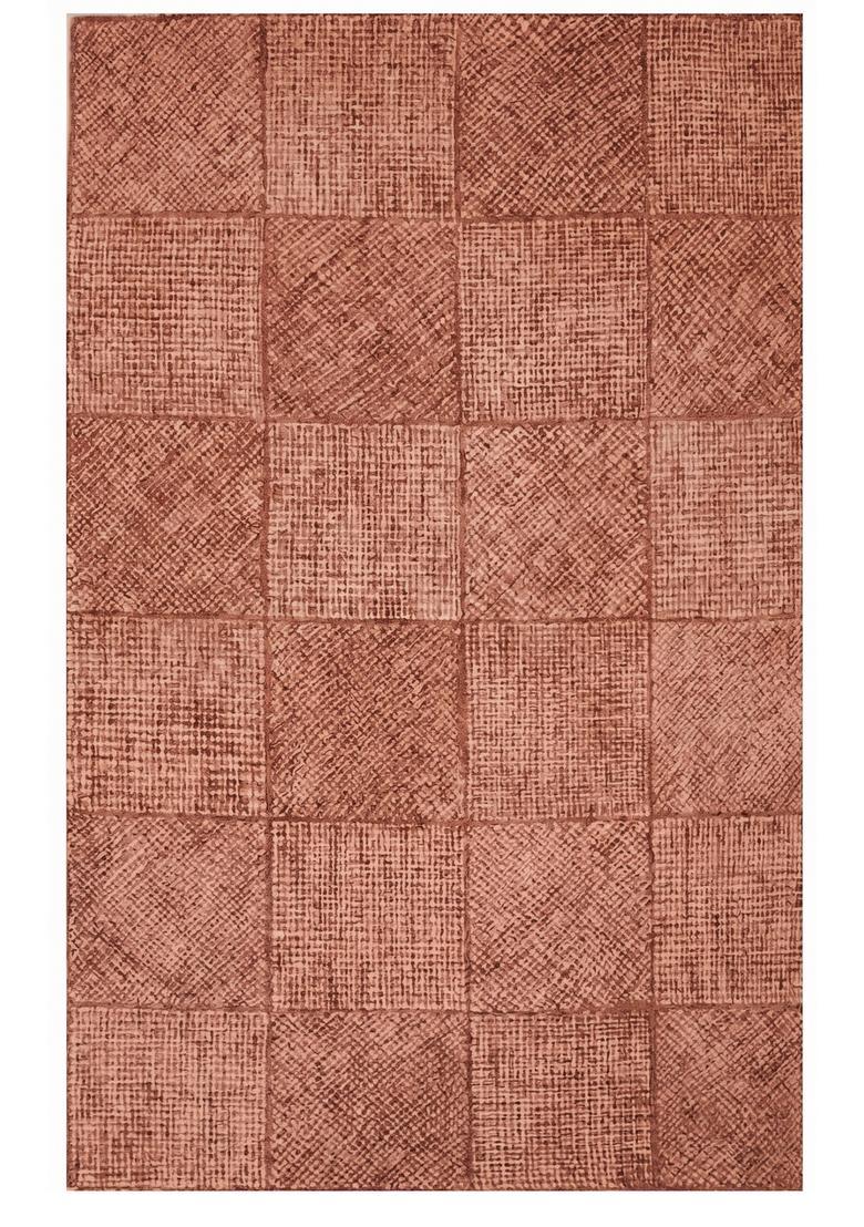 Saffron Rugs Hand Tufted Terracotta Brown Geometric  Rectangular Wool Area Rug - Indya