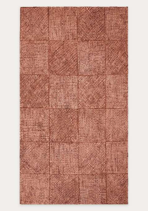 100% Wool Handmade Terracotta Brown Rug | Contemporary Geometric Carpet With Cotton Backing For Living Room
