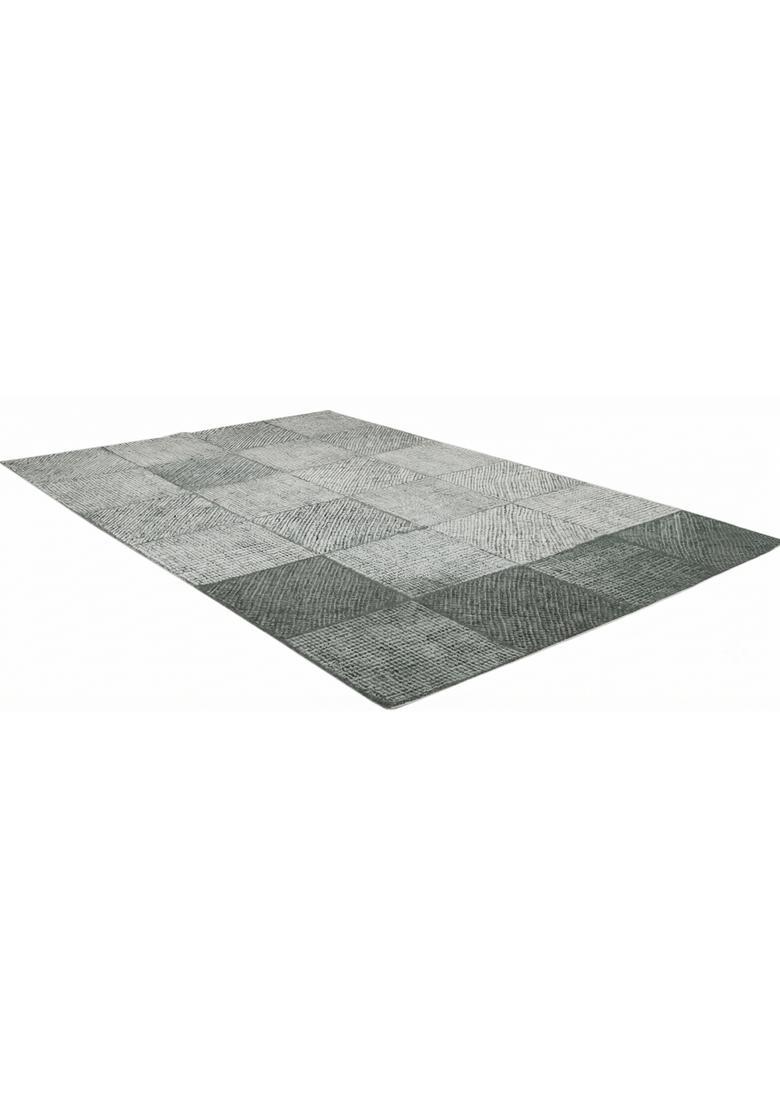 Saffron Rugs Hand Tufted Steel Blue Grey Geometric  Rectangular Wool Area Rug - Indya