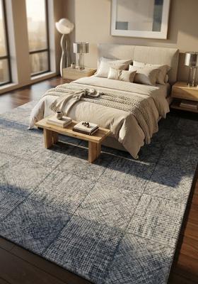 Saffron Rugs Hand Tufted Steel Blue Geometric  Rectangular Wool Area Rug