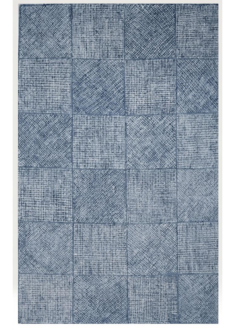 Saffron Rugs Hand Tufted Steel Blue Geometric  Rectangular Wool Area Rug - Indya