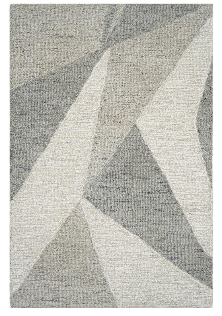 Saffron Rugs Hand Tufted Grey Cream Geometric  Rectangular Wool Area Rug - Indya
