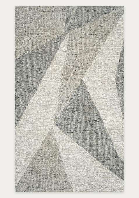 100% Wool Handmade Grey Cream Rug | Contemporary Geometric Carpet With Cotton Backing For Living Room