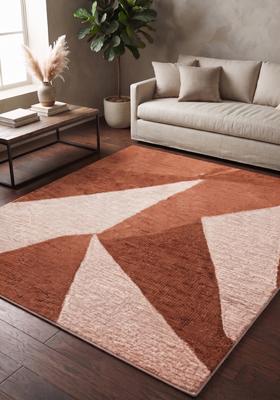 Saffron Rugs Hand Tufted Terracotta Brown Geometric  Rectangular Wool Area Rug