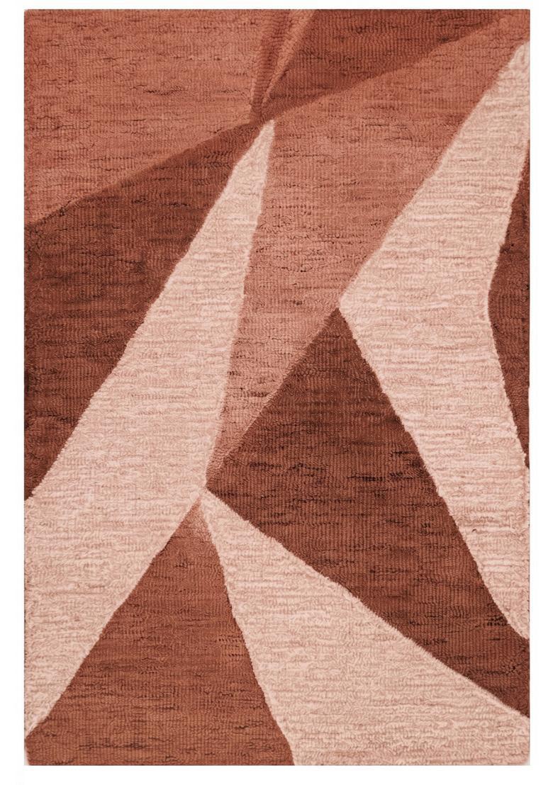 Saffron Rugs Hand Tufted Terracotta Brown Geometric  Rectangular Wool Area Rug - Indya