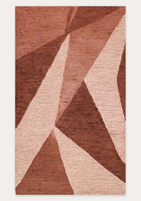 100% Wool Handmade Terracotta Brown Rug | Contemporary Geometric Carpet With Cotton Backing For Living Room