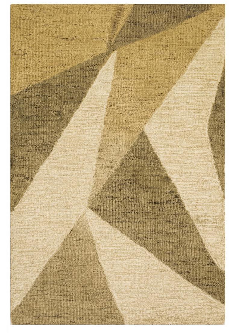 Saffron Rugs Hand Tufted Beige Olive Geometric  Rectangular Wool Area Rug - Indya