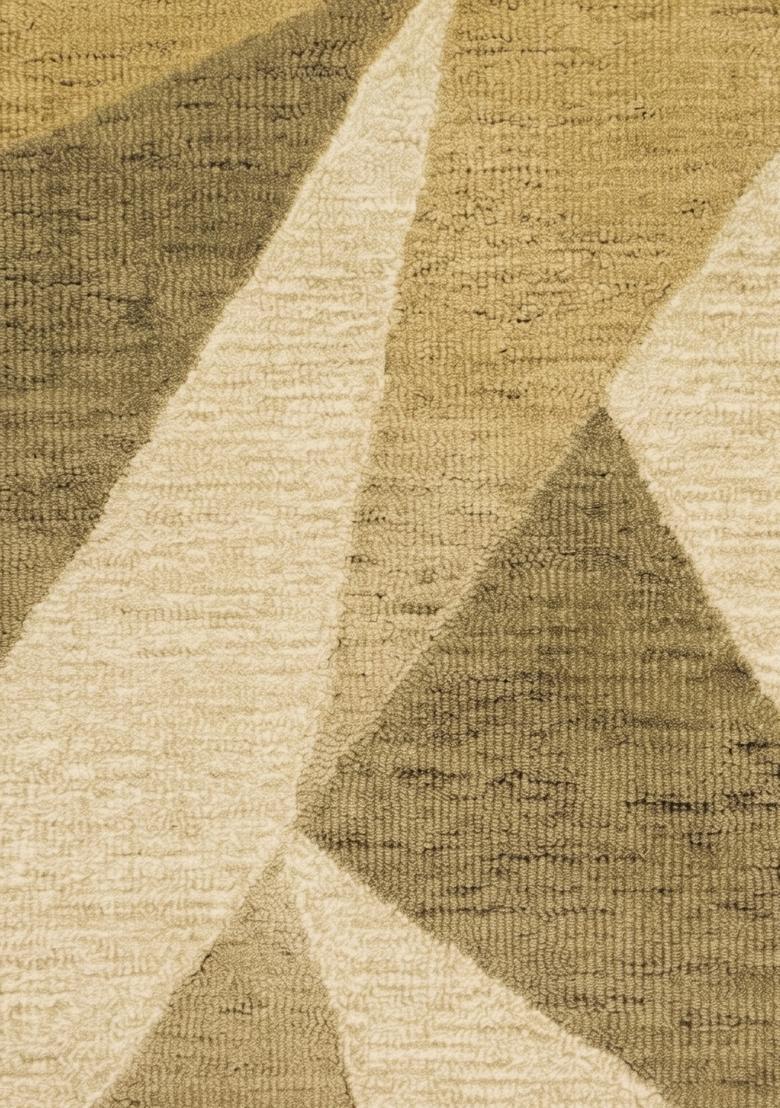 Saffron Rugs Hand Tufted Beige Olive Geometric  Rectangular Wool Area Rug - Indya