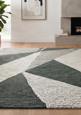 Saffron Rugs Hand Tufted Grey White Geometric  Rectangular Wool Area Rug