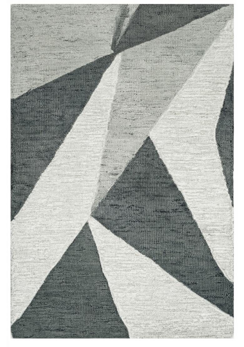 Saffron Rugs Hand Tufted Grey White Geometric  Rectangular Wool Area Rug - Indya