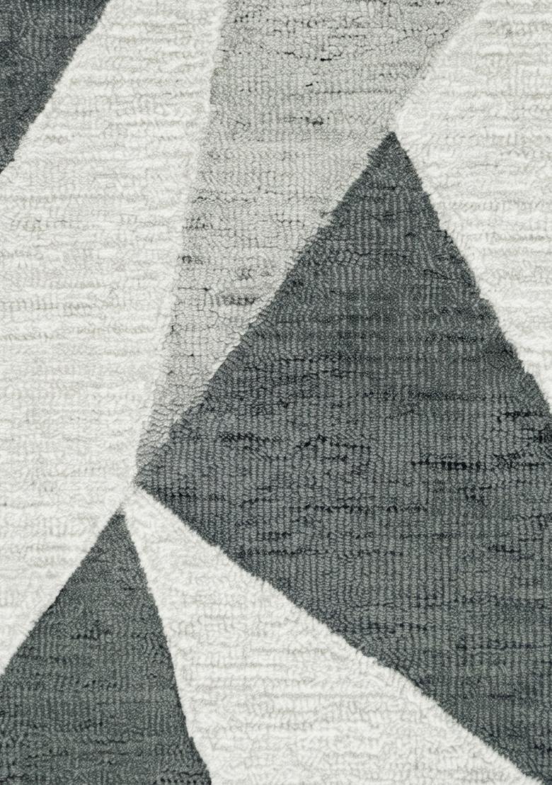 Saffron Rugs Hand Tufted Grey White Geometric  Rectangular Wool Area Rug - Indya