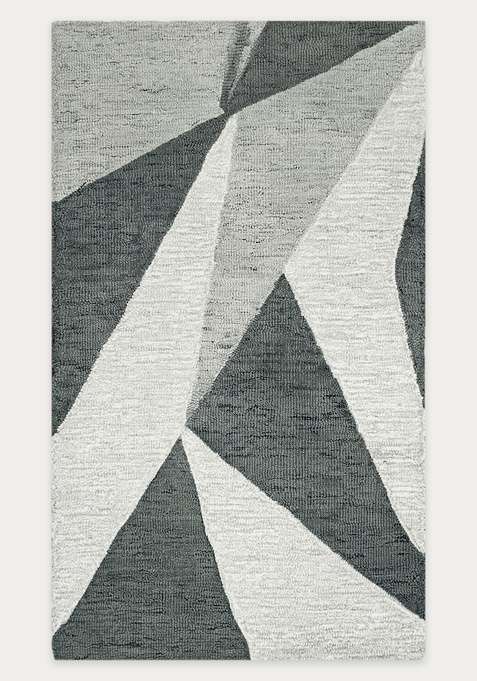 100% Wool Handmade Grey White Rug | Contemporary Geometric Carpet With Cotton Backing For Living Room