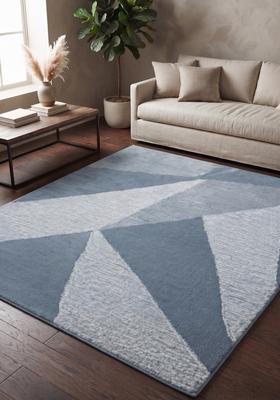 Saffron Rugs Hand Tufted Steel Blue Geometric  Rectangular Wool Area Rug