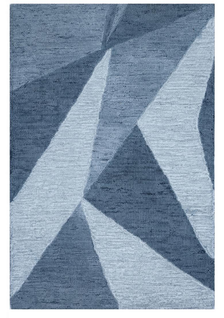 Saffron Rugs Hand Tufted Steel Blue Geometric  Rectangular Wool Area Rug - Indya