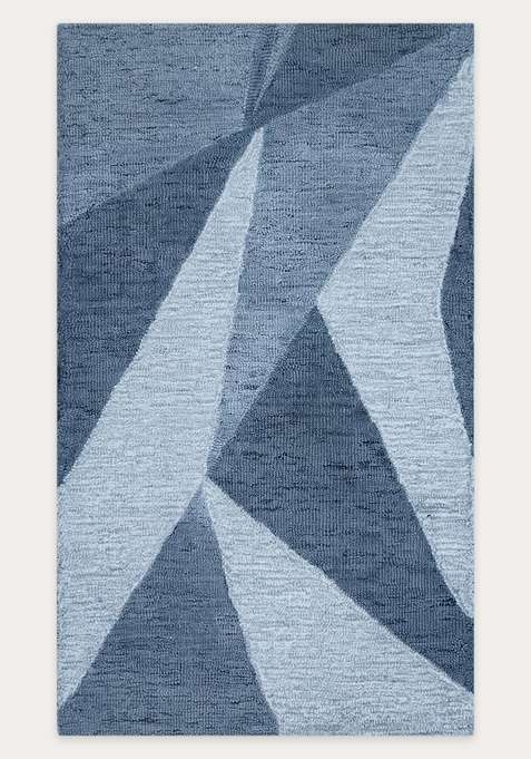 100% Wool Handmade Steel Blue Rug | Contemporary Geometric Carpet With Cotton Backing For Living Room