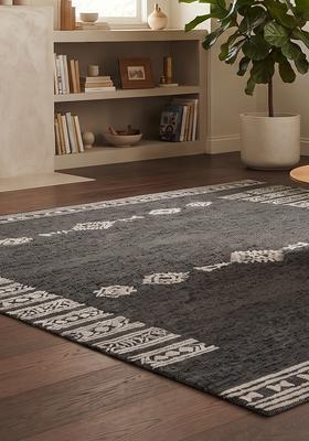 Saffron Rugs Hand Tufted Dark Grey Geometric  Rectangular Wool Area Rug