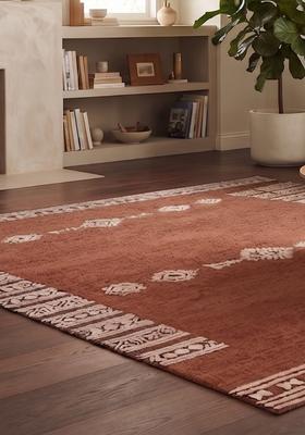 Saffron Rugs Hand Tufted Rust Brown Geometric  Rectangular Wool Area Rug