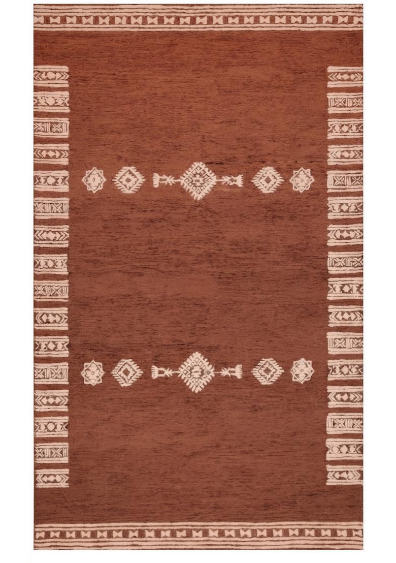 Saffron Rugs Hand Tufted Rust Brown Geometric  Rectangular Wool Area Rug - Indya